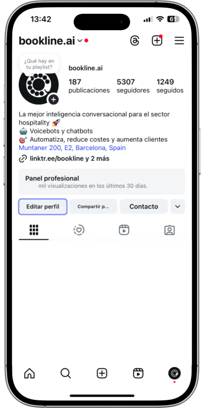 Abre tu perfil de Instagram Business: Pulsa el botón "Editar perfil".